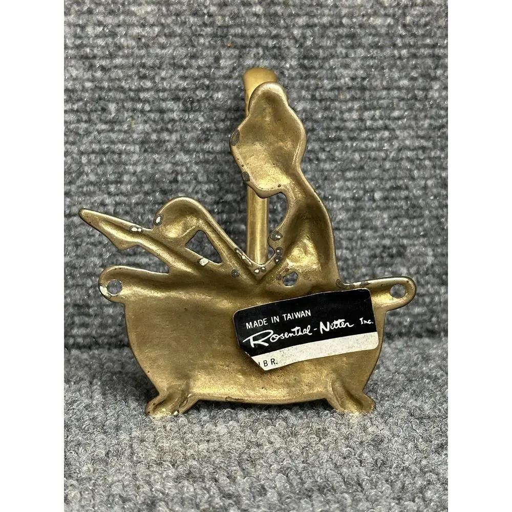 Vintage 70s brass shower hook woman bathing Rosenthal Taiwan 4x4 bath tub soak